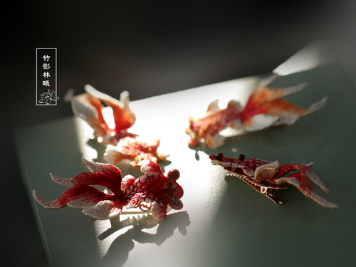 锦鲤夹子头饰发夹边夹女侧边汉服橙色发饰古风设计后脑勺橙色唐风 - 图1