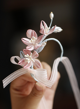 手工缠花森系手腕花超仙花朵桃花