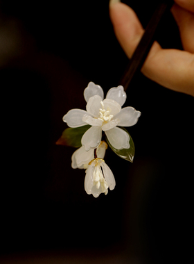 玉兰花发簪檀木中国风简约头饰