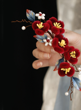 唐风汉服红色古典风新娘发夹边夹