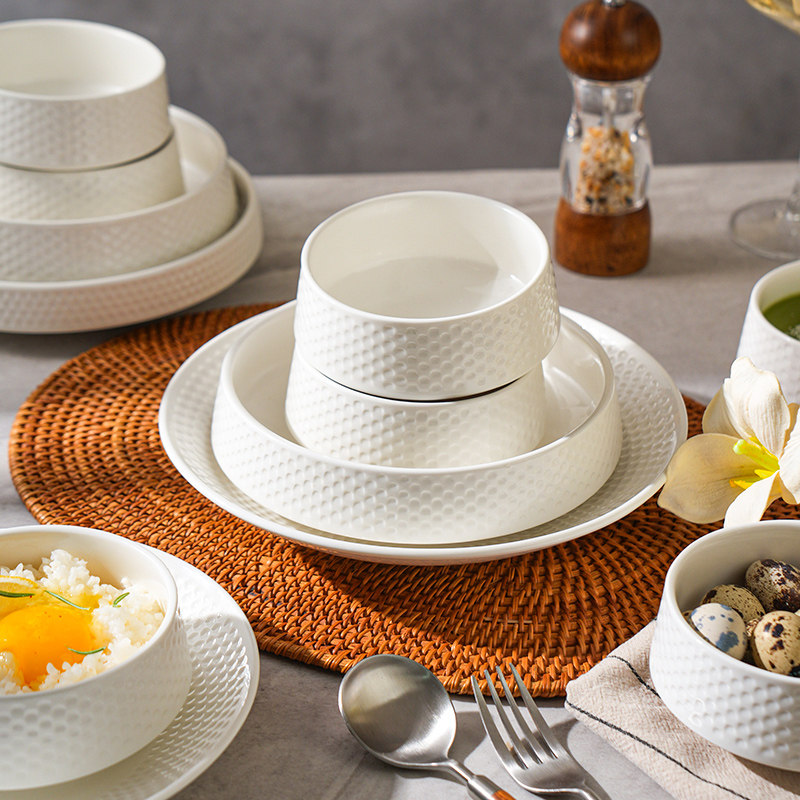 舍里白色碗碟套装家用餐具陶瓷