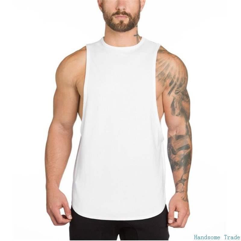 newMen vest Fitness Man gym tanktop男低叉背心健身无袖纯棉Sh - 图2