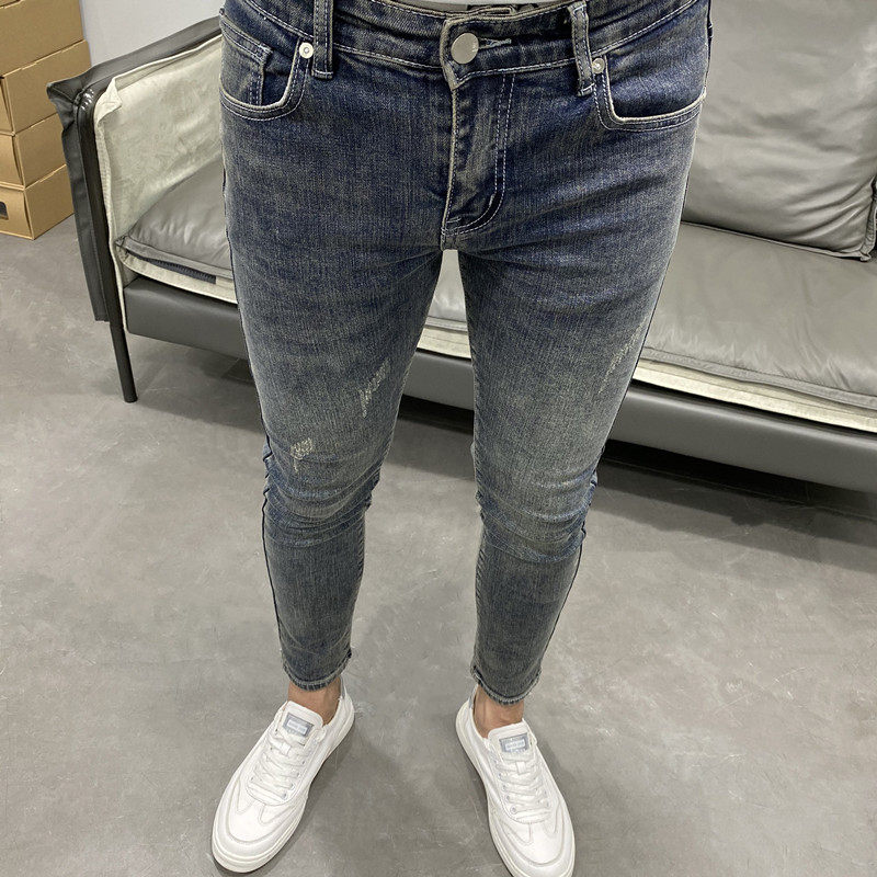 一款经典百搭的复古做旧弹力裤子 道笙记牛仔裤