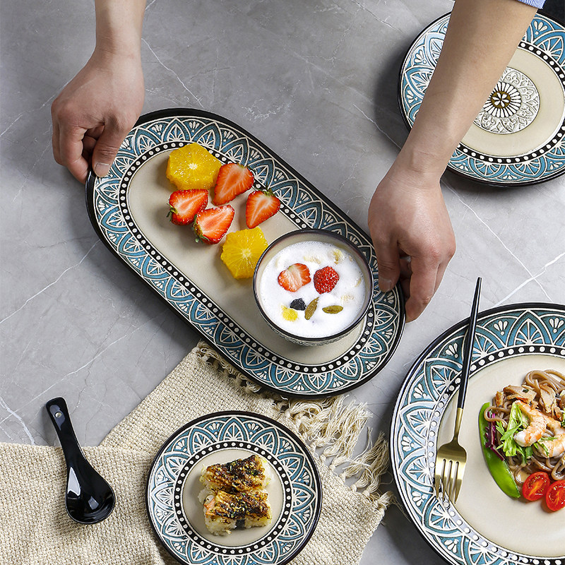 OMK 创意陶瓷盘子深菜盘复古家用碗套装圆形西餐大盘特色餐厅餐盘,淘宝优惠券,粉丝福利购,淘宝优惠卷