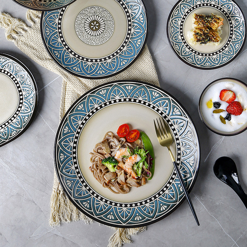 OMK 创意陶瓷盘子深菜盘复古家用碗套装圆形西餐大盘特色餐厅餐盘,淘宝优惠券,粉丝福利购,淘宝优惠卷