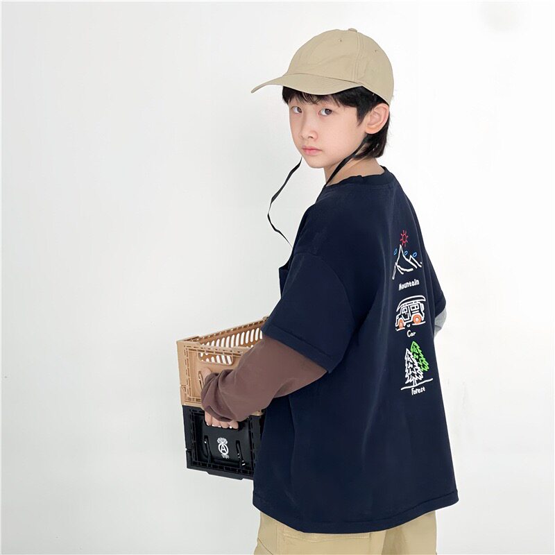 童装卫衣2025秋季新款男童中大通印花卫衣长袖撞色袖宽松套头卫衣