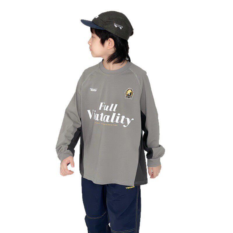 童装卫衣2025秋季新款男童中大童拼接撞色卫衣美式长袖高街潮卫衣