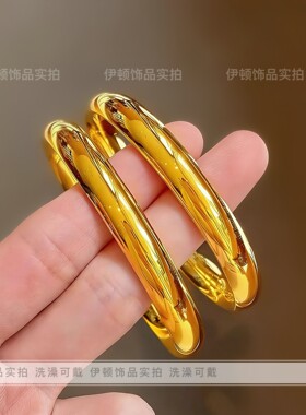 钛钢不掉色古法素圈情侣手镯