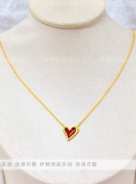钛钢不掉色小众设计红色爱心项链