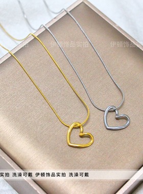 洗澡钛钢爱心女锁骨链项链简约