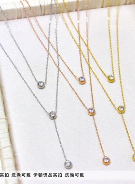 网红钛钢不掉色单钻双层Y形项链