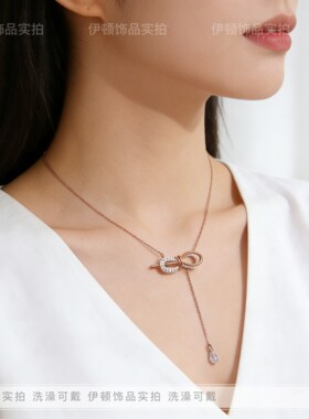 洗澡可戴钛钢不掉色蝴蝶结锁骨链