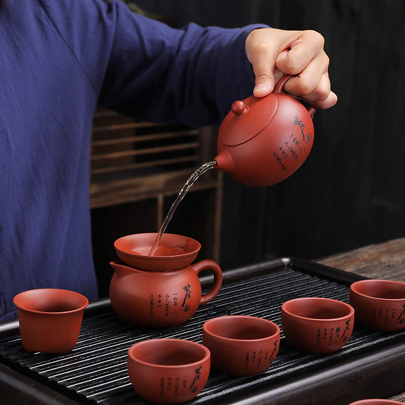 原矿朱泥网红茶具定制陶瓷功夫茶杯茶壶套装家用瓷器陶艺泡茶中式-图1