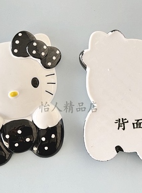 平底卡通树脂大号公仔手机壳美容DIY装饰KT猫抱蝴蝶结贴钻模型