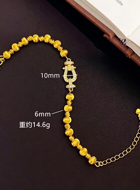 香港纪梵哲新中式沙金饰品马蹄扣猫眼手链女仿真金拉丝工艺镶钻设