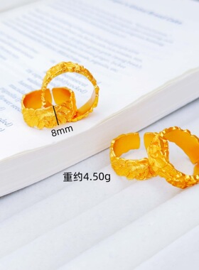 香港纪梵哲铜合金仿真金古法錾刻牡丹花宽面戒指女款仿真金富贵花