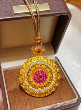 香港纪梵哲沙金饰品玫瑰花镶钻旋转太阳花吊坠项链罗盘点钻挂坠锁