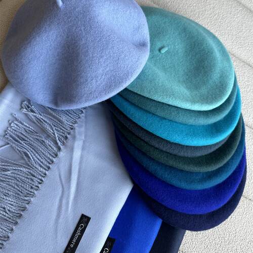 石原蓝色系~贝雷帽女秋冬羊毛呢蓓蕾帽子湖蓝天蓝孔雀蓝画家帽潮 - 图3