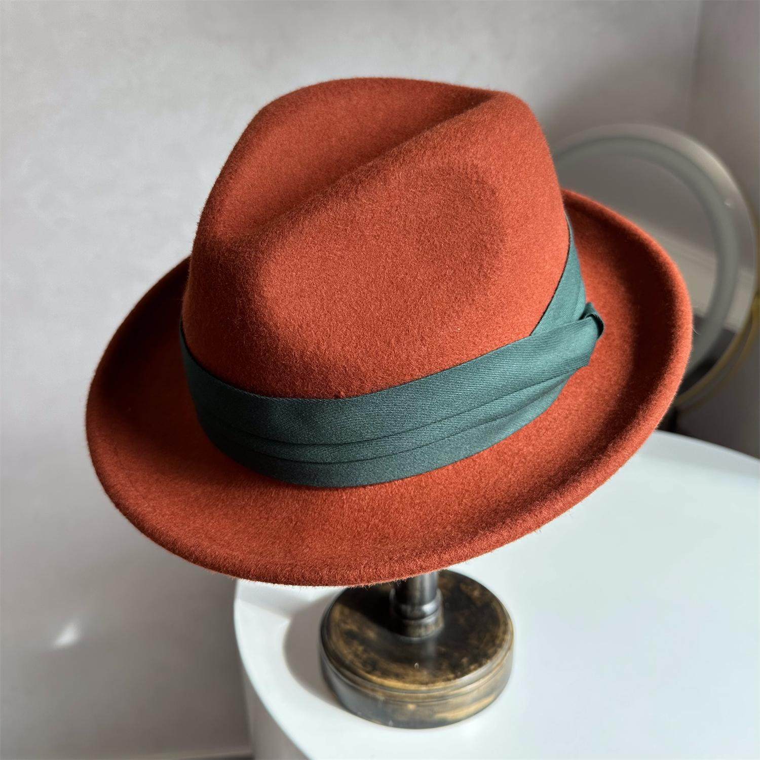 休闲显白铁锈红帽子男复古羊毛呢英伦小礼帽女秋冬卷边爵士帽韩版,淘宝优惠券,粉丝福利购,淘宝优惠卷