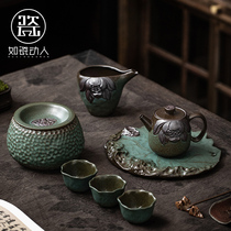 Such as porcelain moving kiln variable relief tea set suit Home retro high-end ceramic teapot lid bowl complete with light lavish gift box