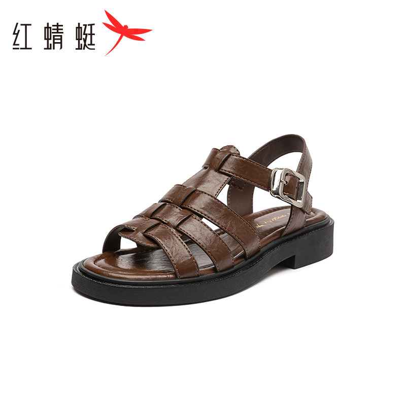 红蜻蜓罗马凉鞋女2025夏季新款时尚休闲镂空编织一字带猪笼鞋女,淘宝优惠券,粉丝福利购,淘宝优惠卷