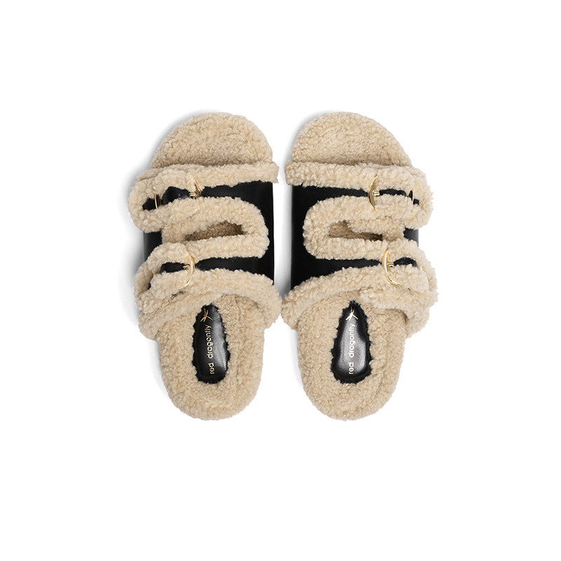 红蜻蜓拖鞋女外穿毛毛鞋2025秋冬新款女鞋一脚蹬平底居家毛绒拖鞋,淘宝优惠券,粉丝福利购,淘宝优惠卷