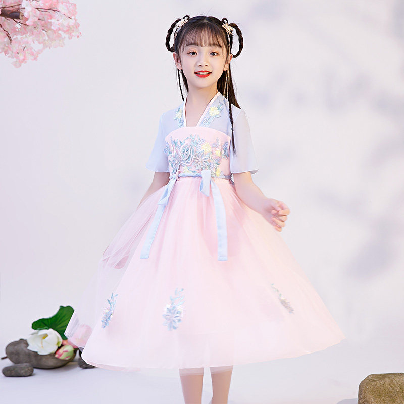 汉服夏装雪纺中国风童装短袖裙子 贝萌鼠唐装