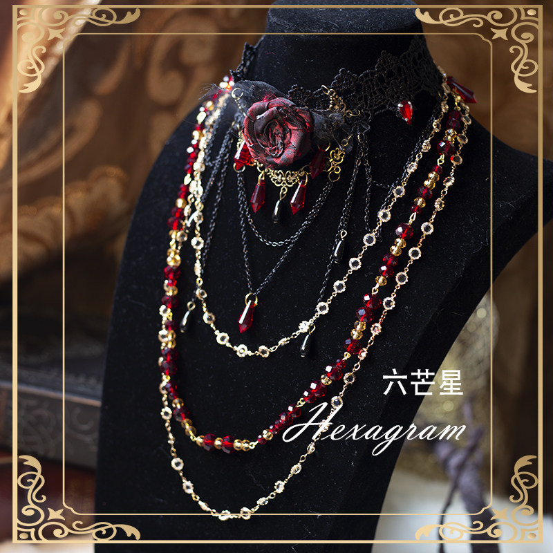 [侘寂玫瑰骑士]六芒星原创lolita手作万圣节哥特暗黑蕾丝项链配饰 - 图0