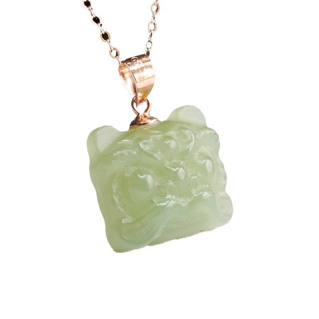 S925 silver inlaid natural Hetian jade pendant lake green lion awakening necklace jade gift girlfriend high-end sense of awakening lion pendant