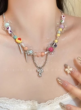 星穗糖果彩色串珠项链女小众设计感网红多巴胺配饰甜酷辣妹锁骨链