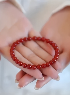 天然红玛瑙手链女冰种正品本命年转运佛珠红色显白水晶手串饰品