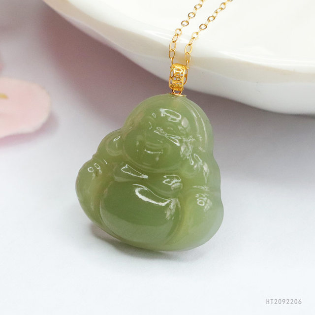18k gold set with natural Hotan jade pendant Buddha Buddha jade jewelry Buddha Buddha pendant Xinjiang natural Hotan jade