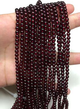 天然石榴石手链 酒红色三圈手串 圆珠 串珠时尚百搭本命年