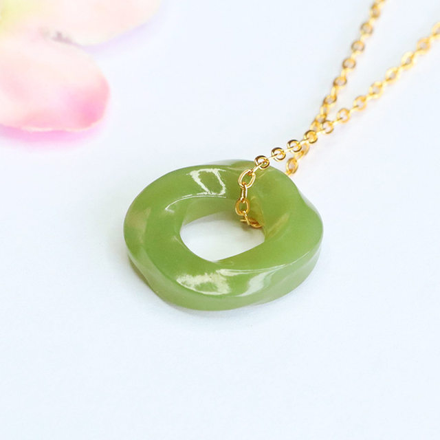 Natural Hetian Jade Pendant Qingshui Material Donut Necklace Jade New Chinese Style Gift for Girlfriend Female Jade Pendant