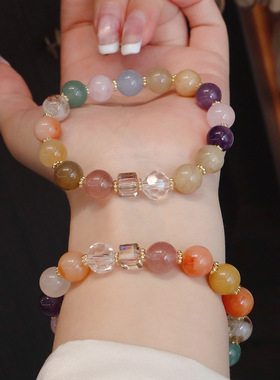 天然水晶手链多宝彩色串珠手串女高级感金比玉百搭简约时尚手串
