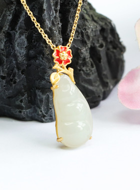 S925银镶天然和田玉吊坠白玉四季豆福豆节日礼物高级感百搭送女友