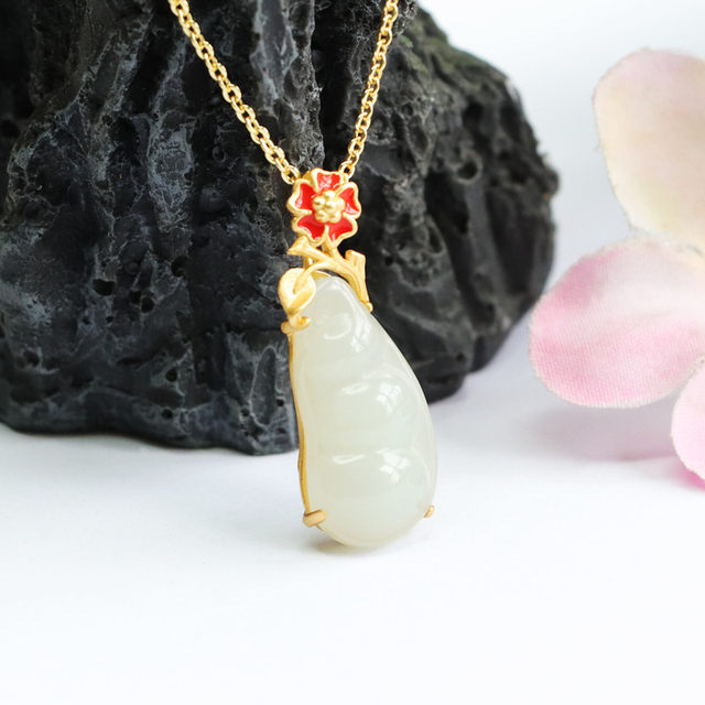 S925 Silver Inlaid Natural Hetian Jade Pendant White Jade Green Bean Fu Bean Festival Gift High-end and Versatile for Your Girlfriend