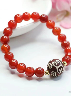 红玛瑙手串回文珠玉髓手链饰品天然玛瑙玉石珠宝天然红玛瑙