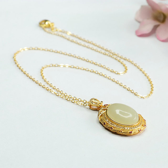 S925 silver inlaid natural Hetian jade pendant jade pendant necklace new high-end pure natural Hetian jade