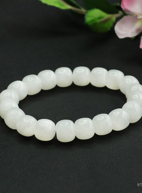 天然和田玉手串白玉路路通手链玉石珠新疆和田玉老型珠时尚男女款