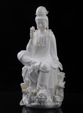 坐龙持莲滴水观音三龙滴水观音德化白瓷陶瓷40cm工艺品装饰摆件品