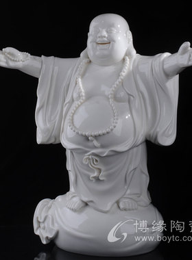 八方来财运福德化白瓷顶天立地弥勒佛陶瓷工艺品摆件客厅书房装饰