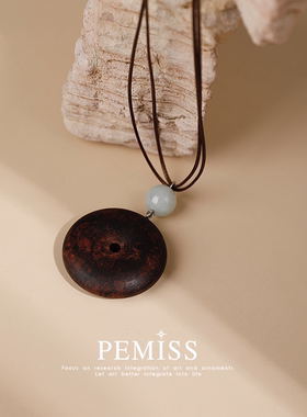 新中式平安扣木质吊坠毛衣链男女