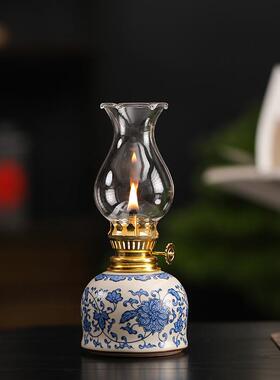 茶道摆件陶瓷复古手绘青花酥油灯