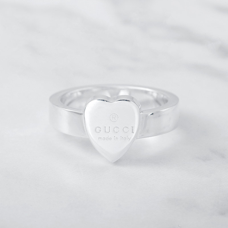 gucci官网女潮时尚心形925银对戒 欧派亿奢汇海外戒指/指环