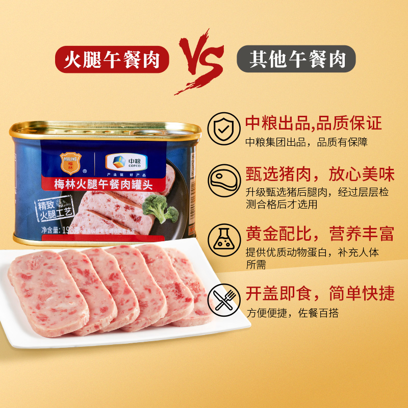 中粮梅林火腿午餐肉罐头198g涮火锅泡面即食家庭囤货长期储备食品-图1