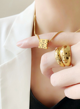 项链女吊坠双喜字钛钢锁骨链女