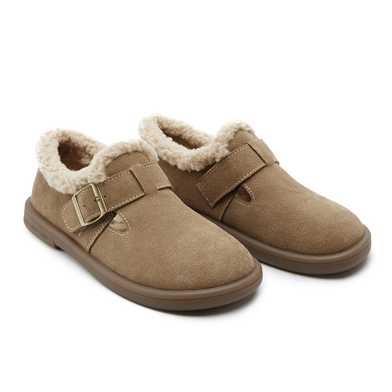 【王小毒】冬日松果●毛毛勃肯鞋女一字扣保暖平底加绒深口单鞋,淘宝优惠券,粉丝福利购,淘宝优惠卷