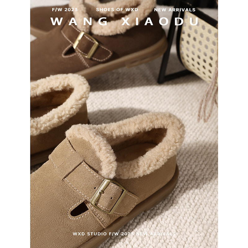 【王小毒】冬日松果●毛毛勃肯鞋女一字扣保暖平底加绒深口单鞋,淘宝优惠券,粉丝福利购,淘宝优惠卷