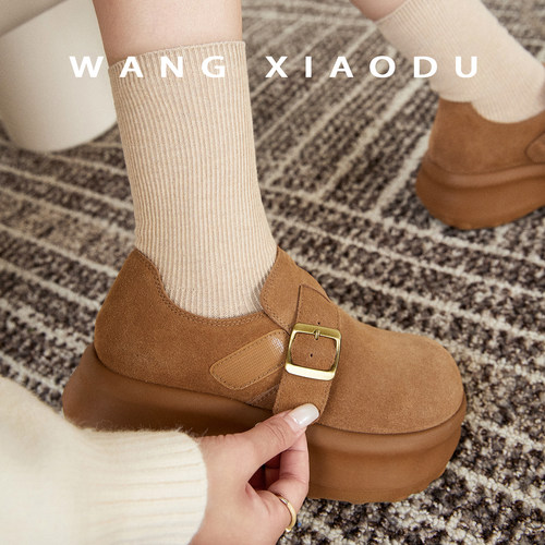 【王小毒】面包勃肯●增高6.5cm~魔术贴厚底鞋女复古包头半拖单鞋 - 图2